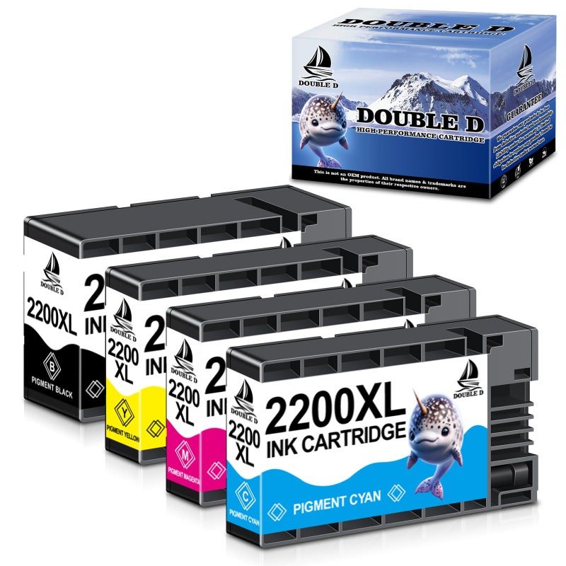 DOUBLE D PGI-2200XL PGI 2200 XL Pigment Ink Cartridges Compatible Replacement for Canon PGI-2200 PGI 2200XL for Maxify MB5320 MB5420 MB5120 MB5020 iB4020 iB4120 (1BK, 1C, 1M, 1Y) 4 Pack - Image 1